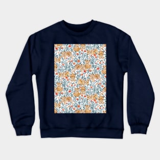 Lion Cub Pairs and Poppies on White Crewneck Sweatshirt